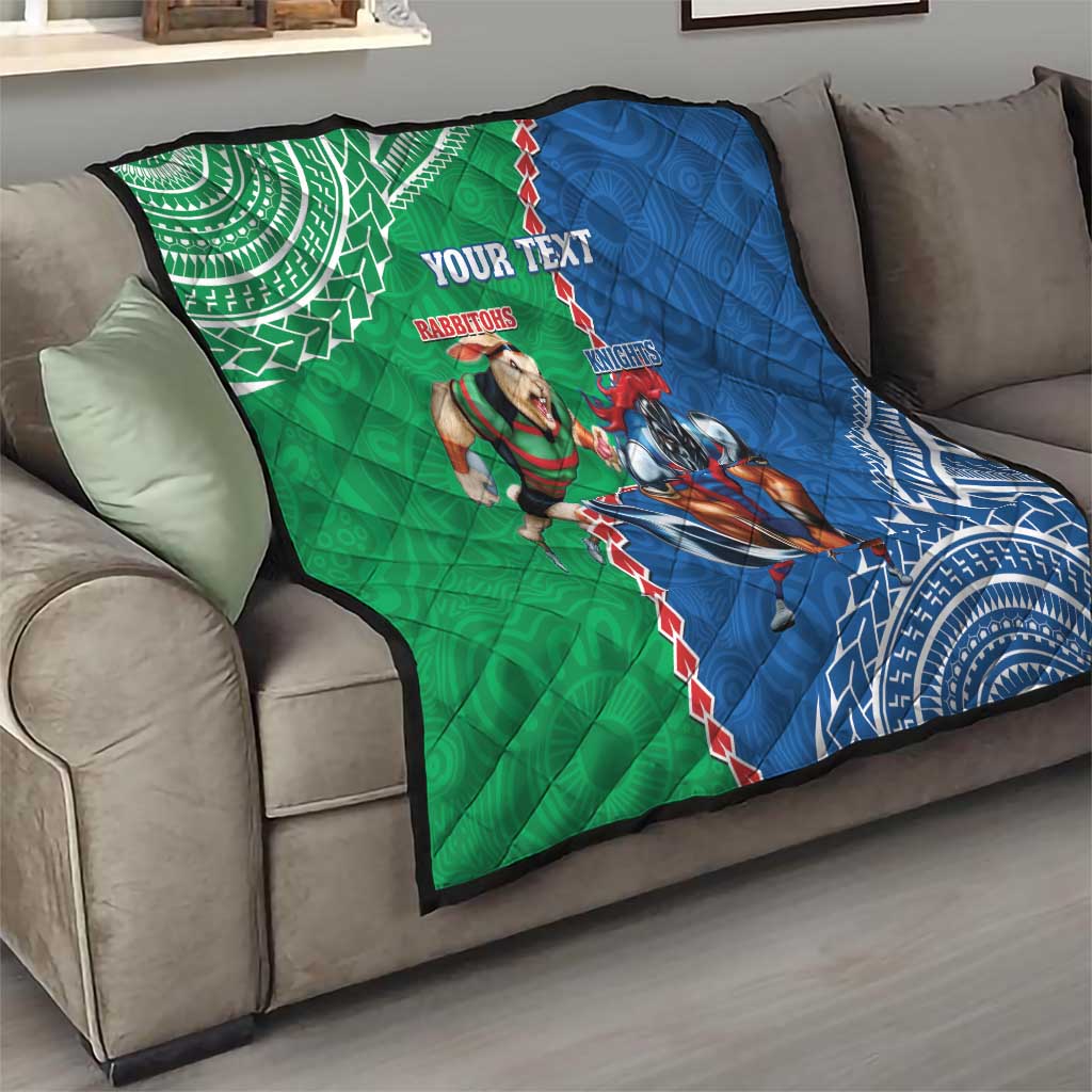 Personalised Rabbitohs And Knights Rugby Quilt Aboriginal Mix Polynesian Pattern