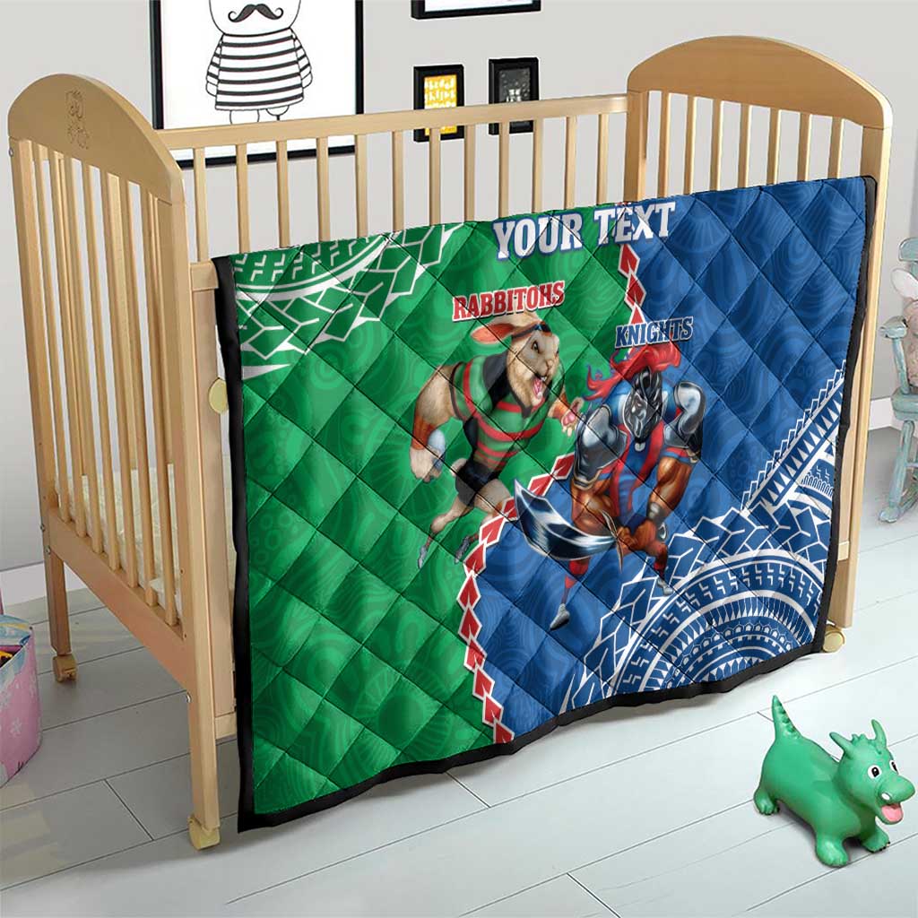 Personalised Rabbitohs And Knights Rugby Quilt Aboriginal Mix Polynesian Pattern
