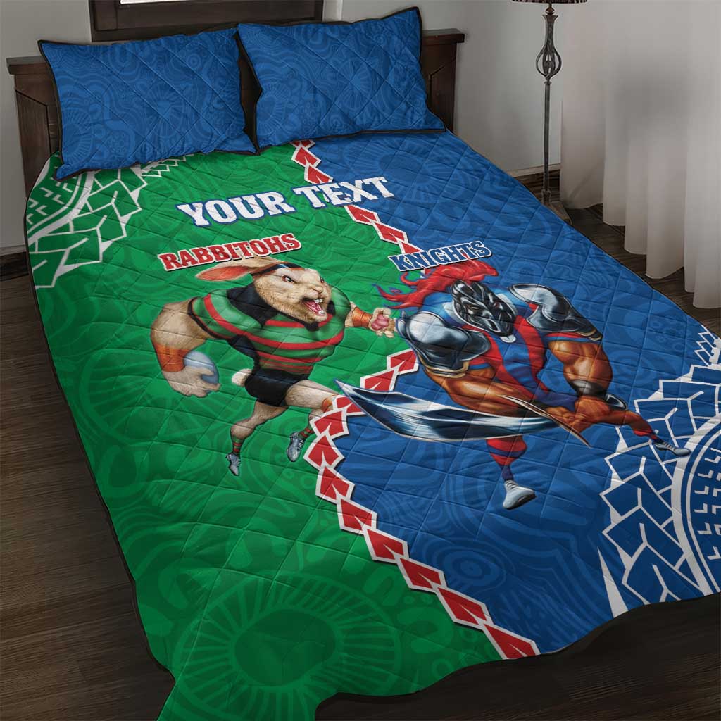 Personalised Rabbitohs And Knights Rugby Quilt Bed Set Aboriginal Mix Polynesian Pattern
