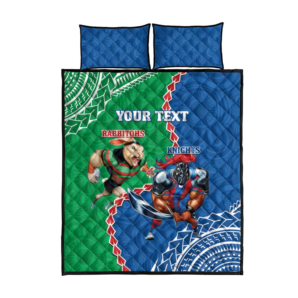 Personalised Rabbitohs And Knights Rugby Quilt Bed Set Aboriginal Mix Polynesian Pattern