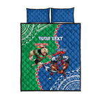 Personalised Rabbitohs And Knights Rugby Quilt Bed Set Aboriginal Mix Polynesian Pattern