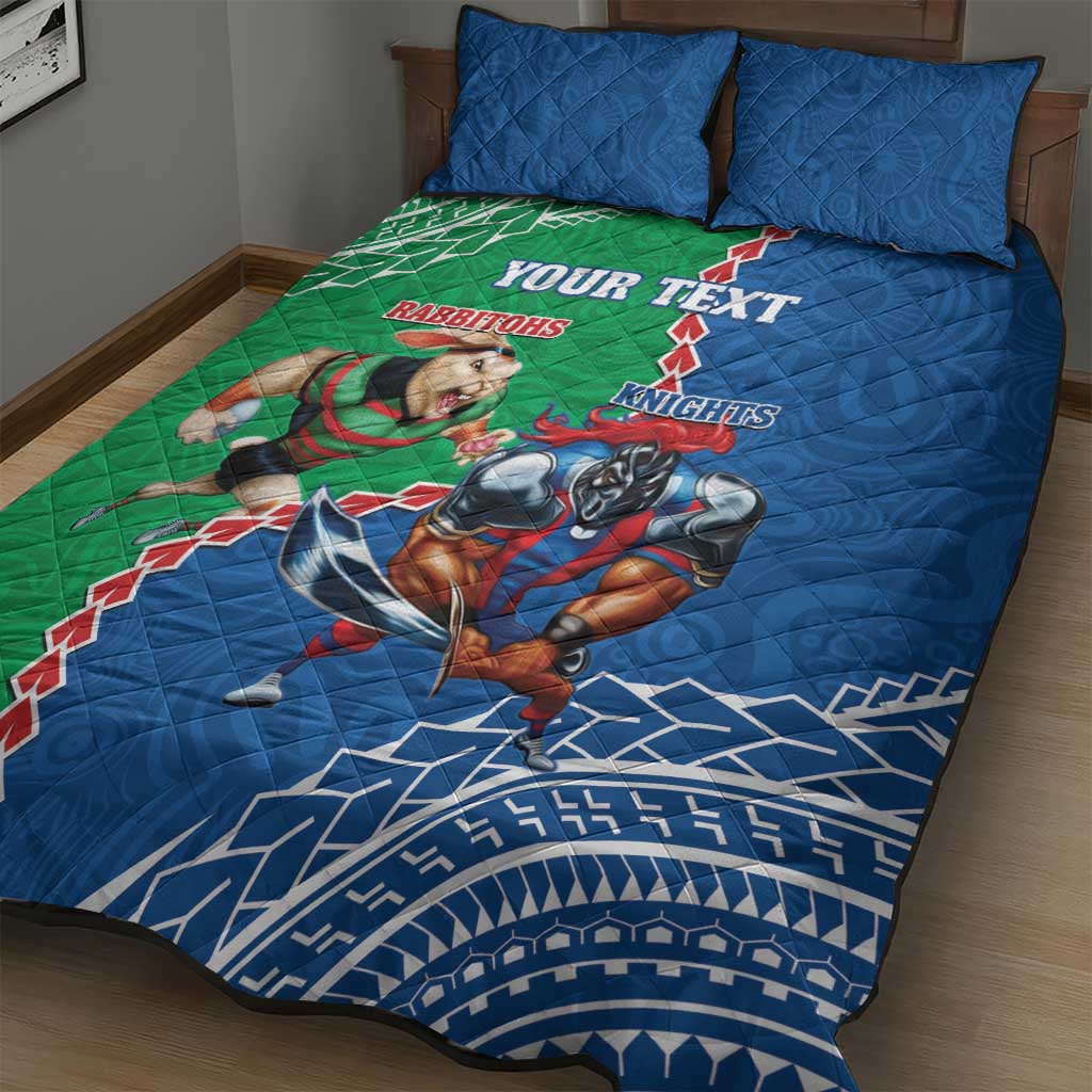 Personalised Rabbitohs And Knights Rugby Quilt Bed Set Aboriginal Mix Polynesian Pattern