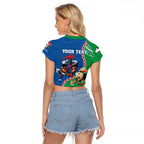 Personalised Rabbitohs And Knights Rugby Raglan Cropped T Shirt Aboriginal Mix Polynesian Pattern