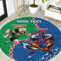 Personalised Rabbitohs And Knights Rugby Round Carpet Aboriginal Mix Polynesian Pattern
