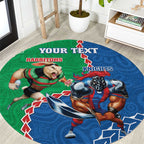 Personalised Rabbitohs And Knights Rugby Round Carpet Aboriginal Mix Polynesian Pattern