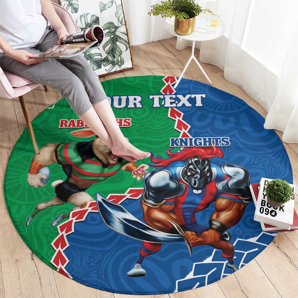Personalised Rabbitohs And Knights Rugby Round Carpet Aboriginal Mix Polynesian Pattern
