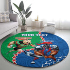 Personalised Rabbitohs And Knights Rugby Round Carpet Aboriginal Mix Polynesian Pattern
