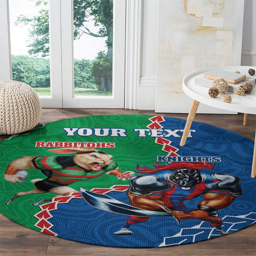 Personalised Rabbitohs And Knights Rugby Round Carpet Aboriginal Mix Polynesian Pattern