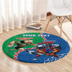 Personalised Rabbitohs And Knights Rugby Round Carpet Aboriginal Mix Polynesian Pattern