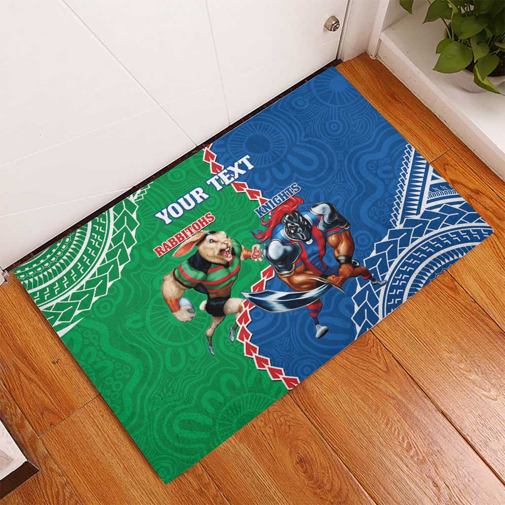 Personalised Rabbitohs And Knights Rugby Rubber Doormat Aboriginal Mix Polynesian Pattern
