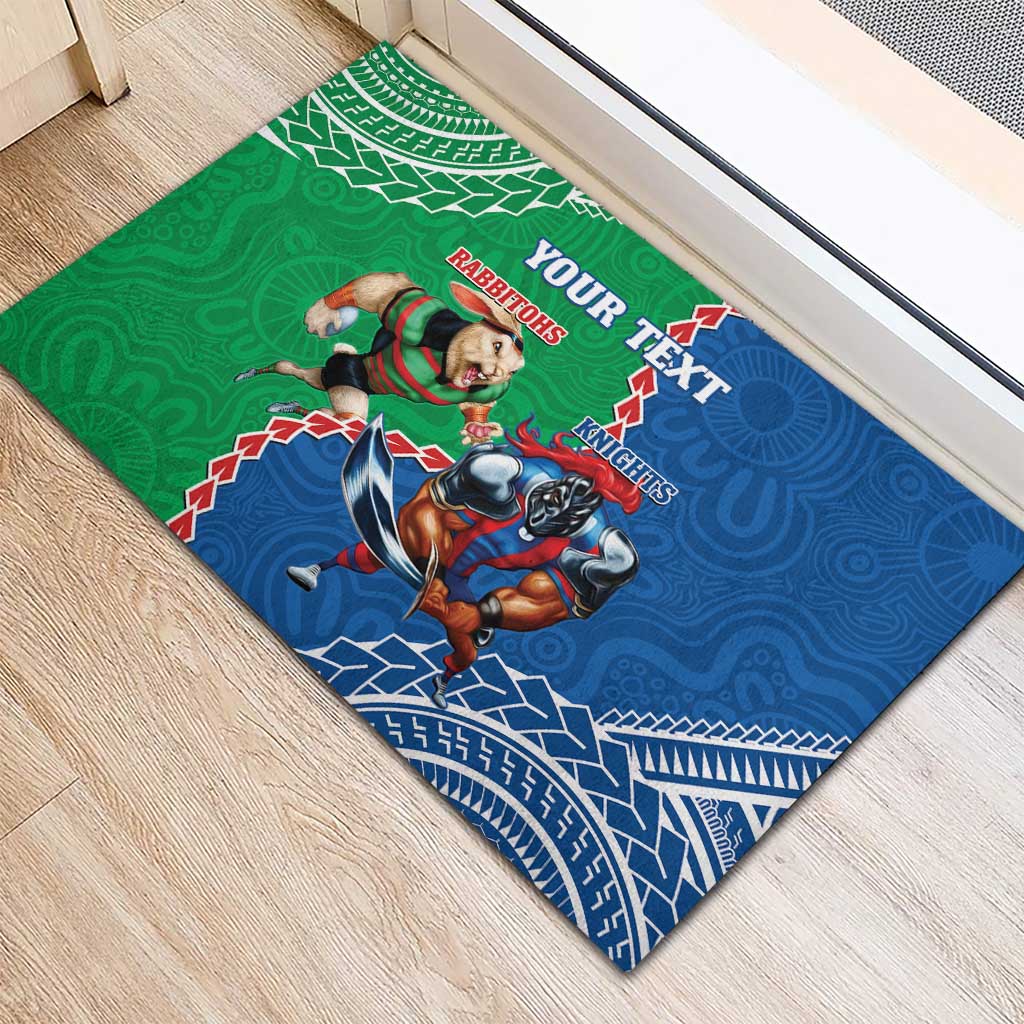Personalised Rabbitohs And Knights Rugby Rubber Doormat Aboriginal Mix Polynesian Pattern