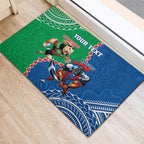 Personalised Rabbitohs And Knights Rugby Rubber Doormat Aboriginal Mix Polynesian Pattern