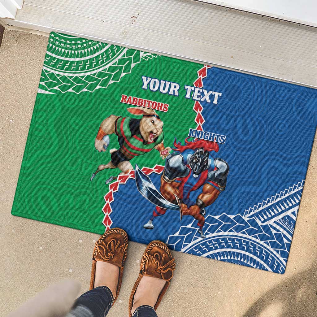 Personalised Rabbitohs And Knights Rugby Rubber Doormat Aboriginal Mix Polynesian Pattern