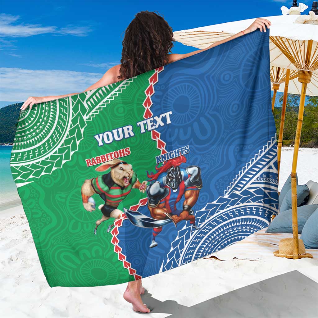 Personalised Rabbitohs And Knights Rugby Sarong Aboriginal Mix Polynesian Pattern