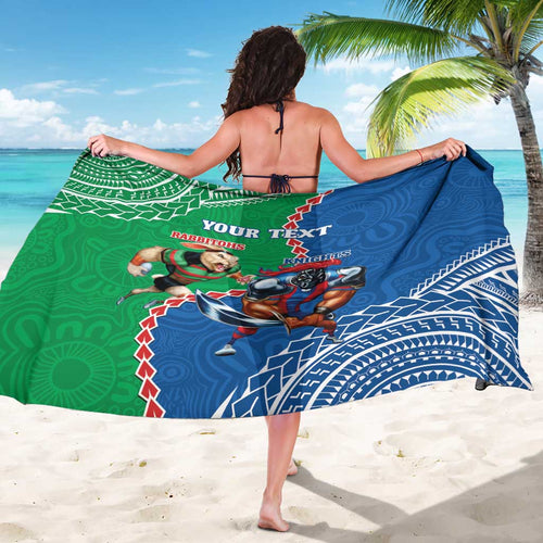 Personalised Rabbitohs And Knights Rugby Sarong Aboriginal Mix Polynesian Pattern