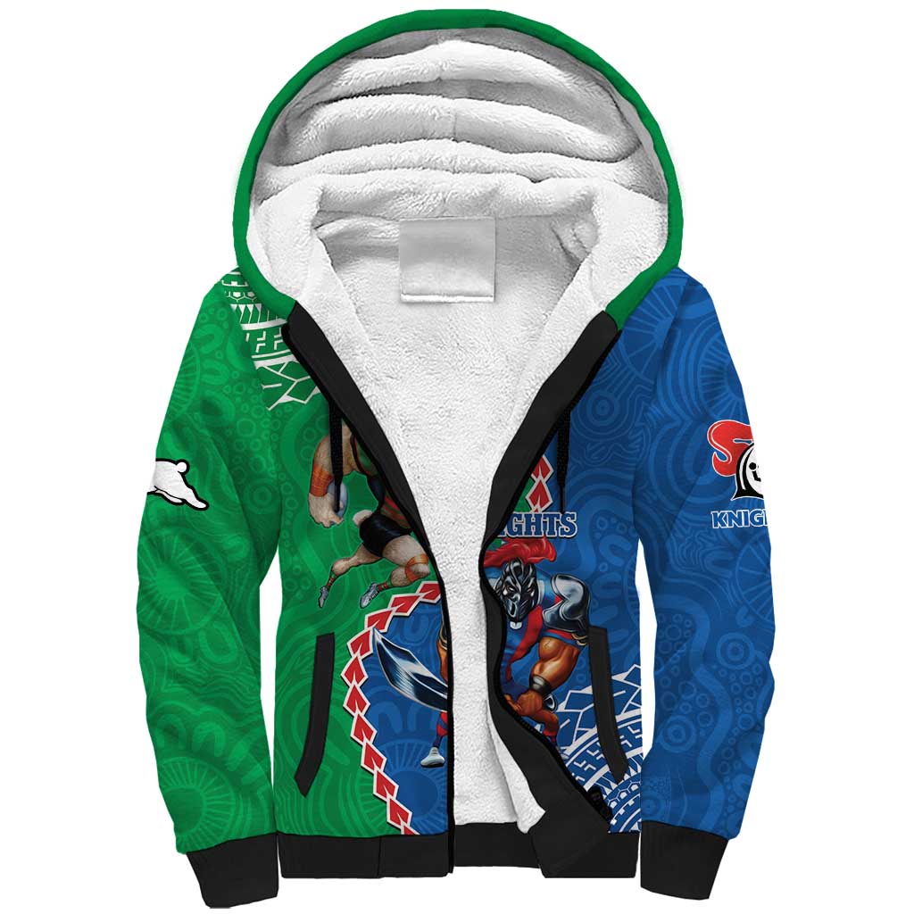 Personalised Rabbitohs And Knights Rugby Sherpa Hoodie Aboriginal Mix Polynesian Pattern