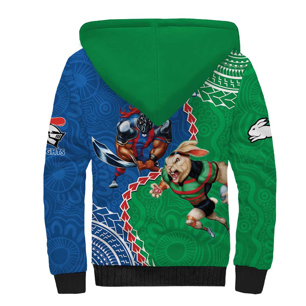 Personalised Rabbitohs And Knights Rugby Sherpa Hoodie Aboriginal Mix Polynesian Pattern