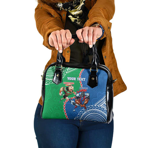 Personalised Rabbitohs And Knights Rugby Shoulder Handbag Aboriginal Mix Polynesian Pattern