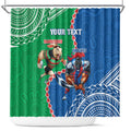 Personalised Rabbitohs And Knights Rugby Shower Curtain Aboriginal Mix Polynesian Pattern