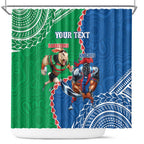 Personalised Rabbitohs And Knights Rugby Shower Curtain Aboriginal Mix Polynesian Pattern