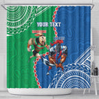 Personalised Rabbitohs And Knights Rugby Shower Curtain Aboriginal Mix Polynesian Pattern