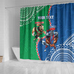 Personalised Rabbitohs And Knights Rugby Shower Curtain Aboriginal Mix Polynesian Pattern