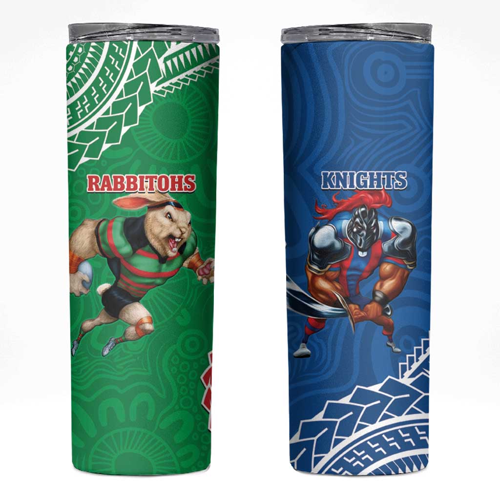Rabbitohs And Knights Rugby Skinny Tumbler Aboriginal Mix Polynesian Pattern
