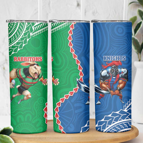 Rabbitohs And Knights Rugby Skinny Tumbler Aboriginal Mix Polynesian Pattern