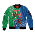 Personalised Rabbitohs And Knights Rugby Sleeve Zip Bomber Jacket Aboriginal Mix Polynesian Pattern
