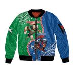 Personalised Rabbitohs And Knights Rugby Sleeve Zip Bomber Jacket Aboriginal Mix Polynesian Pattern