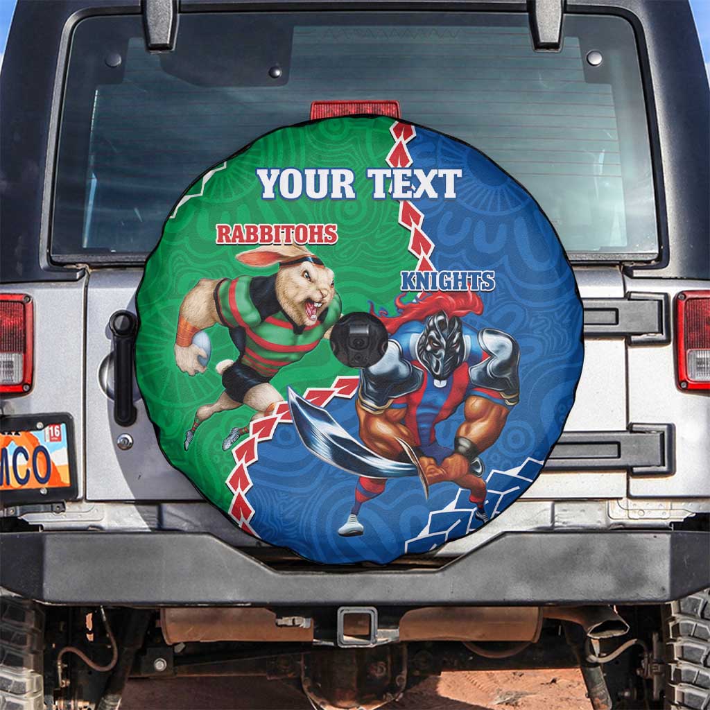 Personalised Rabbitohs And Knights Rugby Spare Tire Cover Aboriginal Mix Polynesian Pattern
