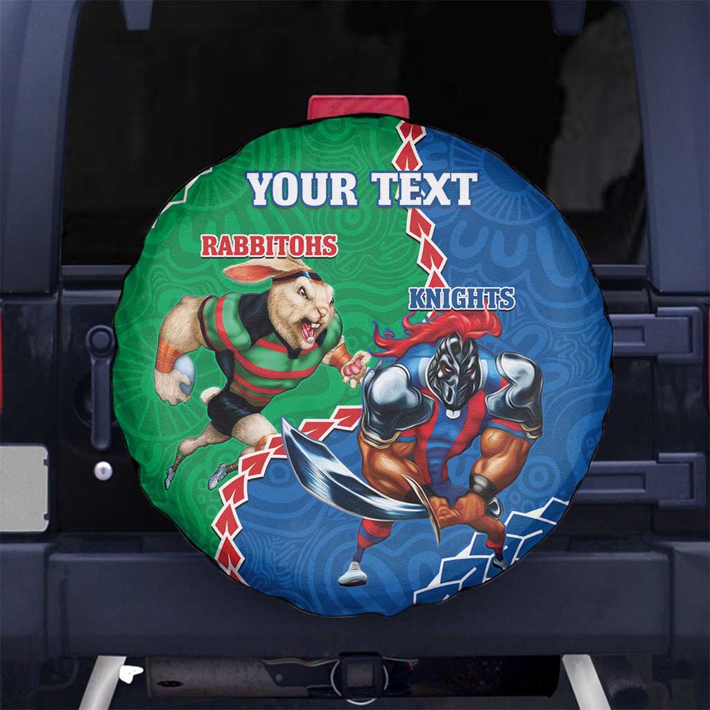 Personalised Rabbitohs And Knights Rugby Spare Tire Cover Aboriginal Mix Polynesian Pattern