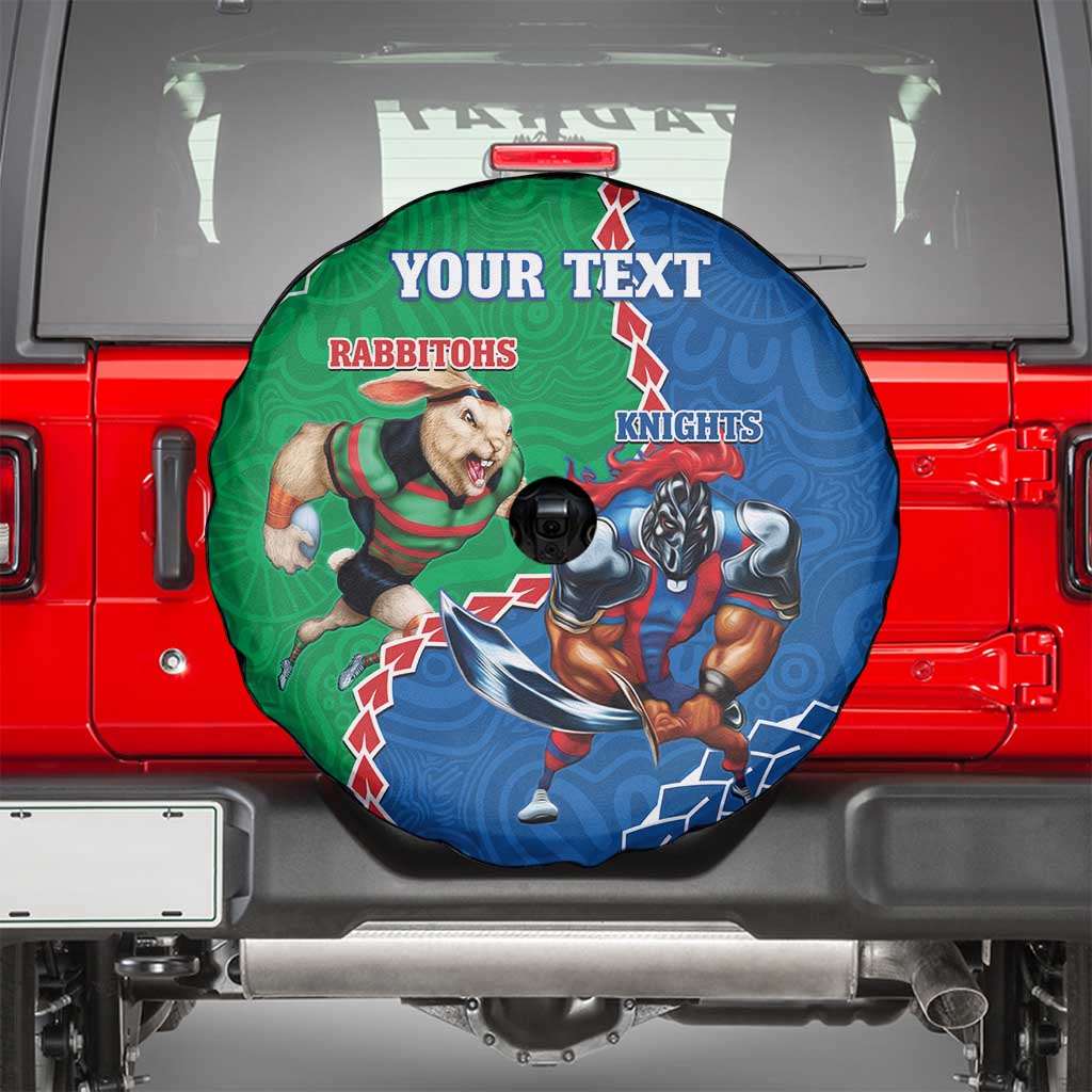 Personalised Rabbitohs And Knights Rugby Spare Tire Cover Aboriginal Mix Polynesian Pattern