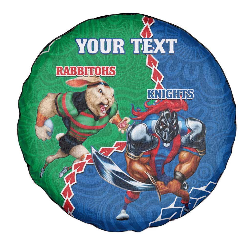 Personalised Rabbitohs And Knights Rugby Spare Tire Cover Aboriginal Mix Polynesian Pattern