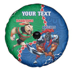 Personalised Rabbitohs And Knights Rugby Spare Tire Cover Aboriginal Mix Polynesian Pattern