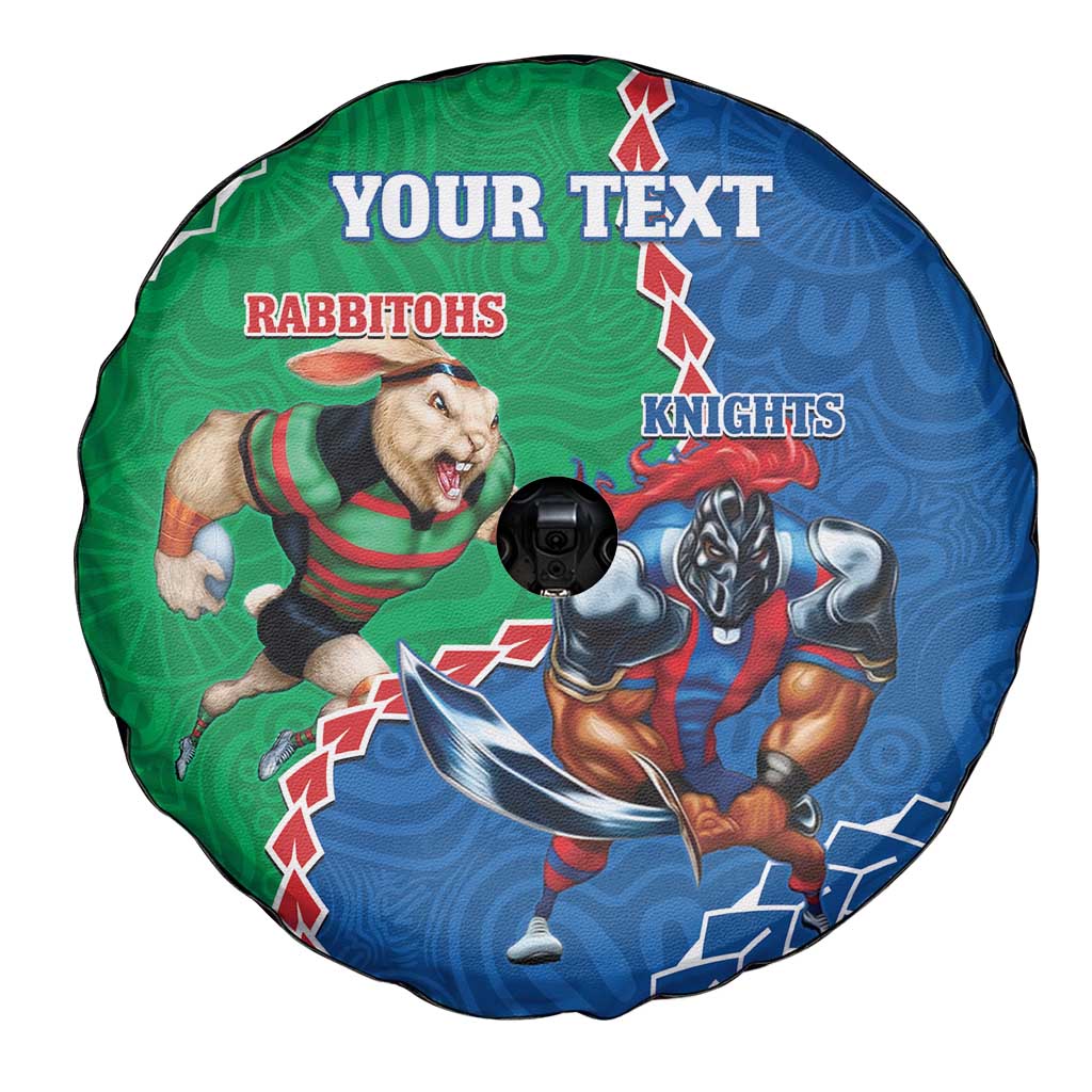 Personalised Rabbitohs And Knights Rugby Spare Tire Cover Aboriginal Mix Polynesian Pattern