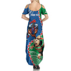 Personalised Rabbitohs And Knights Rugby Summer Maxi Dress Aboriginal Mix Polynesian Pattern