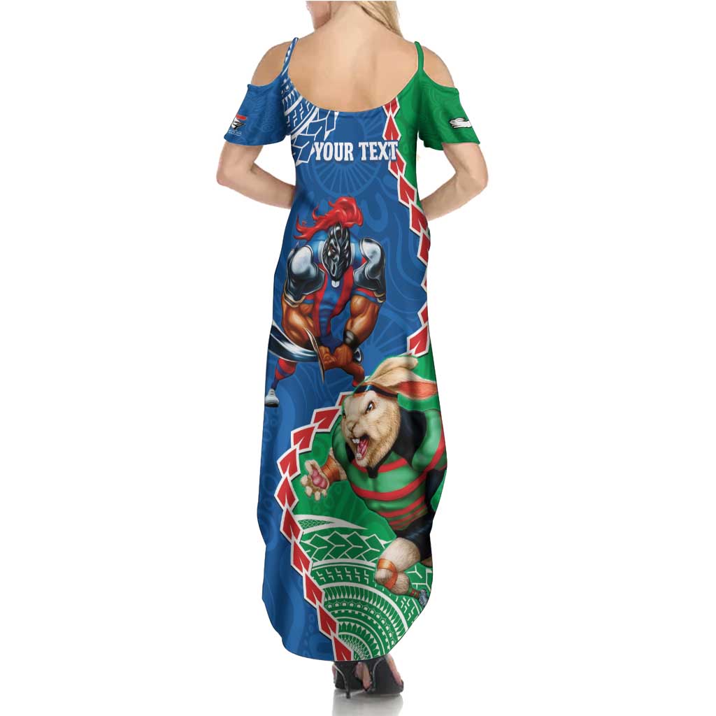 Personalised Rabbitohs And Knights Rugby Summer Maxi Dress Aboriginal Mix Polynesian Pattern