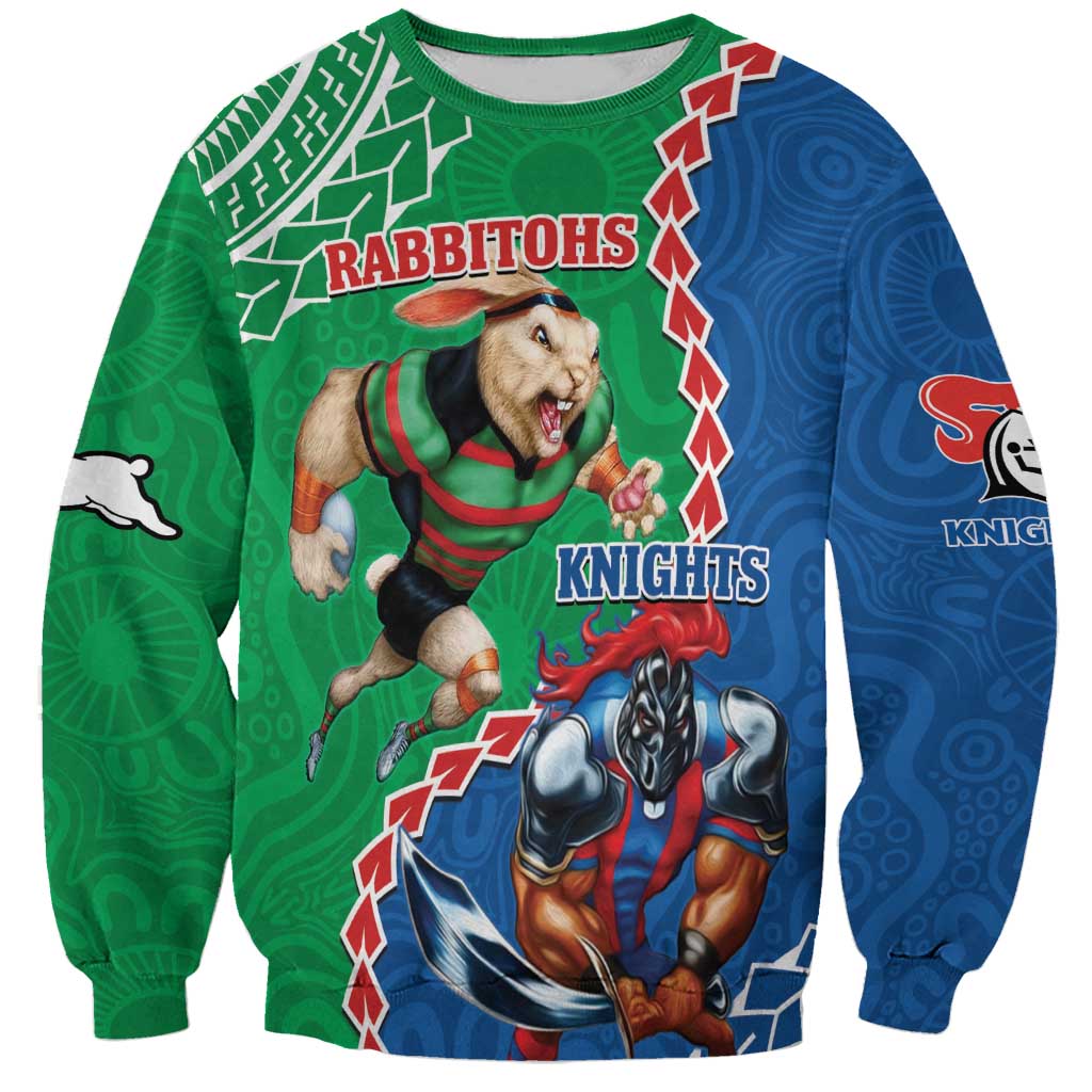 Personalised Rabbitohs And Knights Rugby Sweatshirt Aboriginal Mix Polynesian Pattern