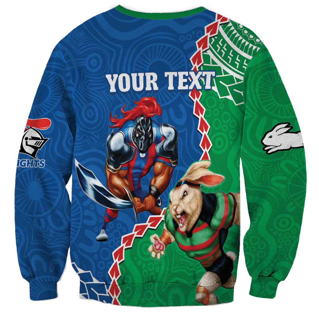 Personalised Rabbitohs And Knights Rugby Sweatshirt Aboriginal Mix Polynesian Pattern