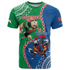 Personalised Rabbitohs And Knights Rugby T Shirt Aboriginal Mix Polynesian Pattern