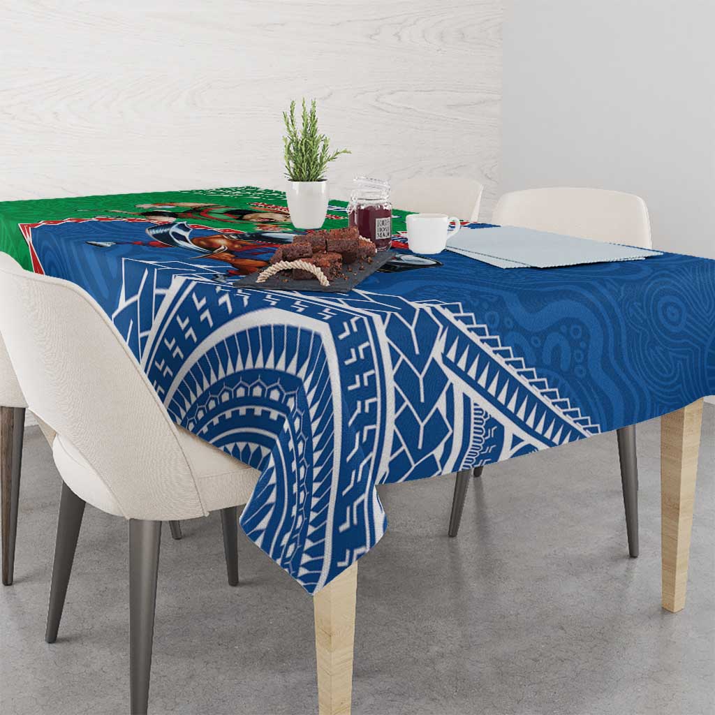 Personalised Rabbitohs And Knights Rugby Tablecloth Aboriginal Mix Polynesian Pattern