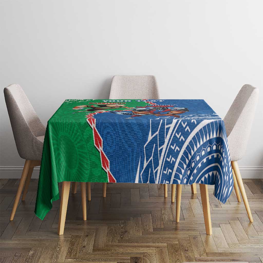 Personalised Rabbitohs And Knights Rugby Tablecloth Aboriginal Mix Polynesian Pattern