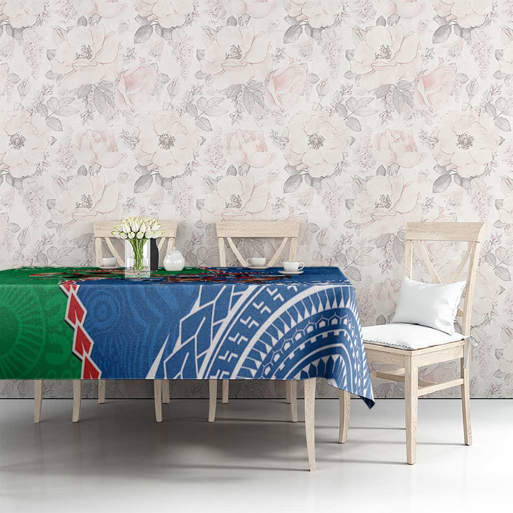 Personalised Rabbitohs And Knights Rugby Tablecloth Aboriginal Mix Polynesian Pattern