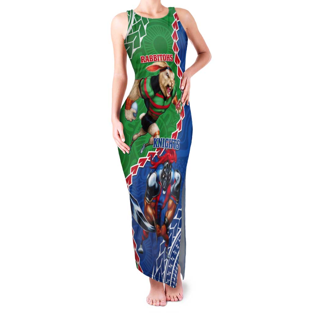 Personalised Rabbitohs And Knights Rugby Tank Maxi Dress Aboriginal Mix Polynesian Pattern