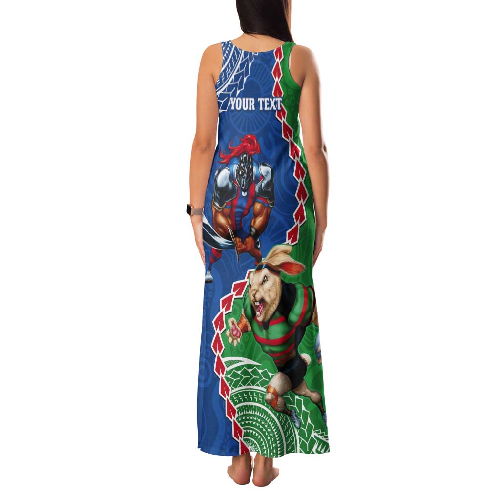 Personalised Rabbitohs And Knights Rugby Tank Maxi Dress Aboriginal Mix Polynesian Pattern