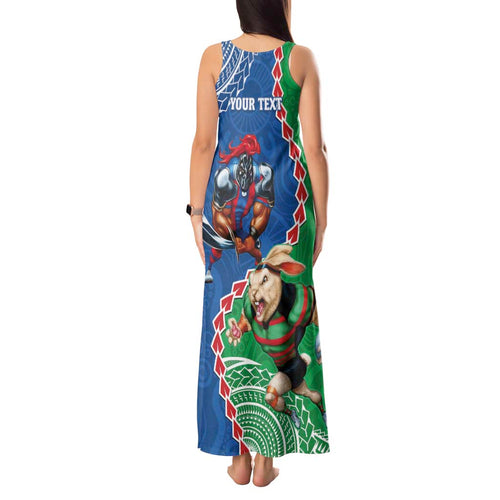 Personalised Rabbitohs And Knights Rugby Tank Maxi Dress Aboriginal Mix Polynesian Pattern