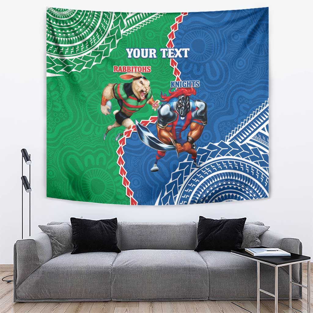 Personalised Rabbitohs And Knights Rugby Tapestry Aboriginal Mix Polynesian Pattern