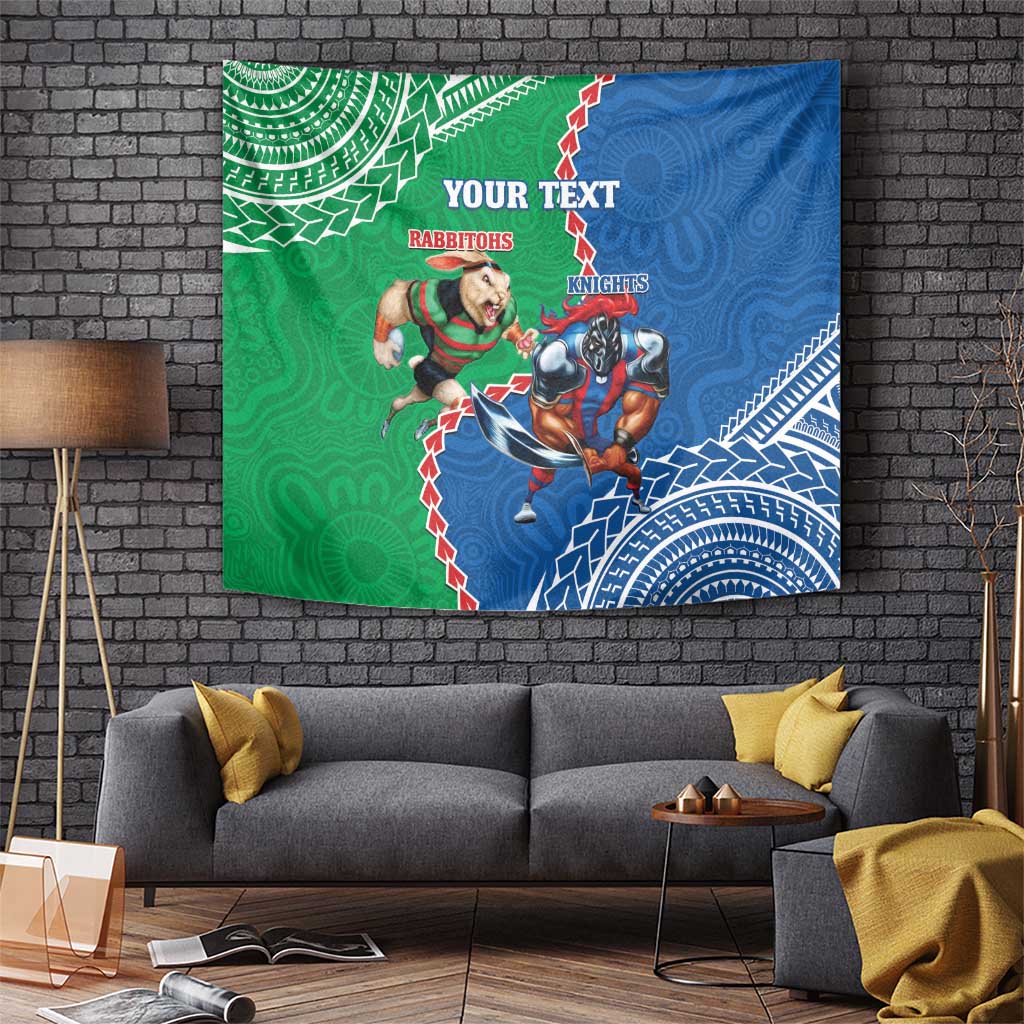 Personalised Rabbitohs And Knights Rugby Tapestry Aboriginal Mix Polynesian Pattern