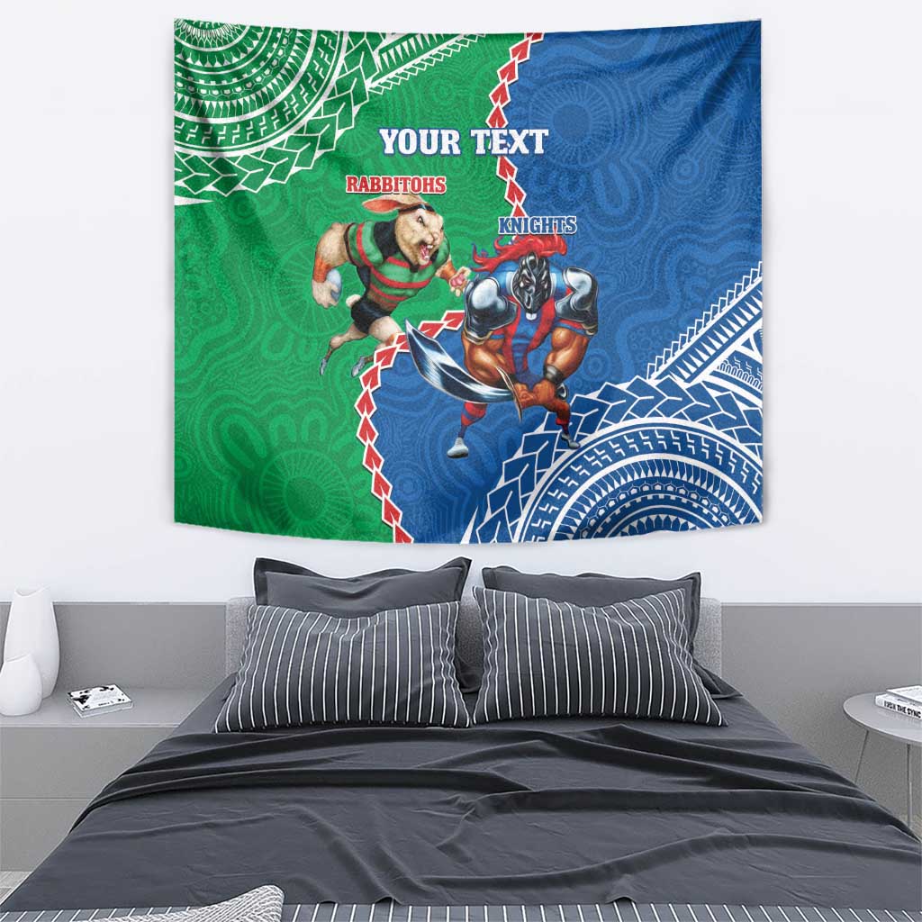 Personalised Rabbitohs And Knights Rugby Tapestry Aboriginal Mix Polynesian Pattern